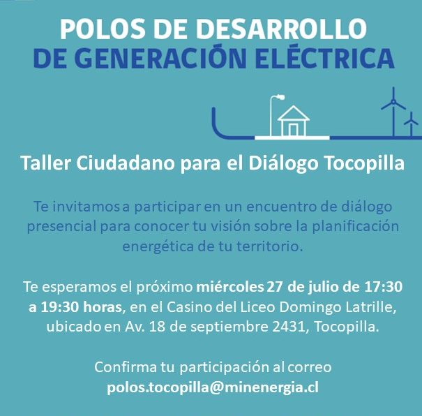 Invitan a taller ciudadano en el marco de Polos de Desarrollo de Generación Eléctrica