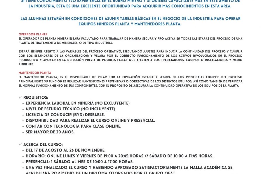 Abrimos convocatoria para: “Programa de Integración de la mujer en la industria”